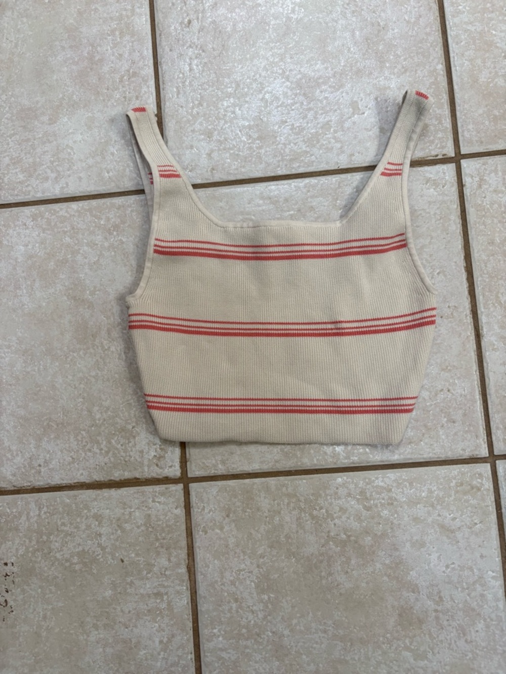 Babaton Cream Cropped Tank with Pink Stripes